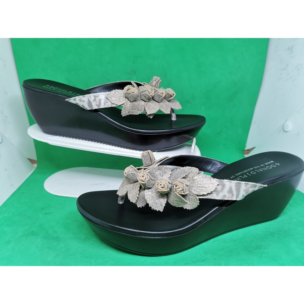 Donald J Pliner Ciss Floral Embellished Print Wedge Sandal Black Size 9M Italy